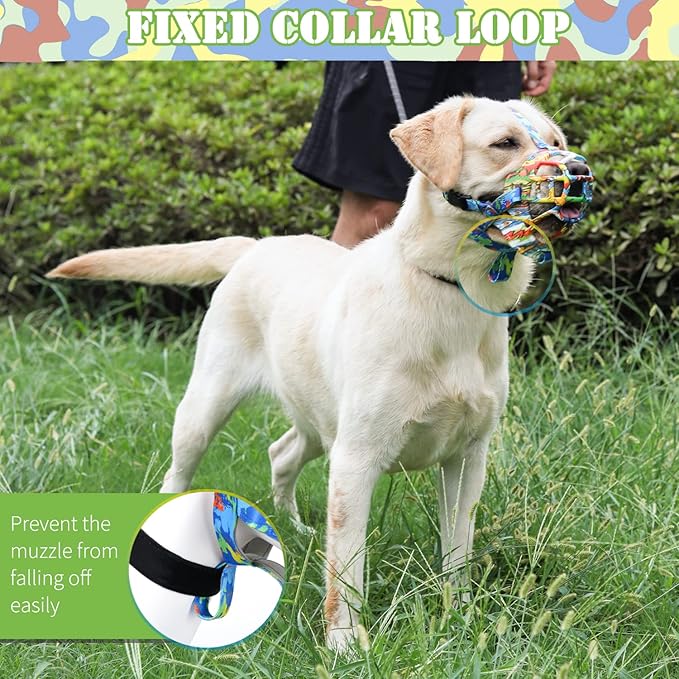 BARKLESS Dog Muzzle, Silicone Basket Muzzle for Small Medium Large Dogs, Soft Cage Muzzle Prevent Biting Chewing, Allow Drinking Panting, Suitable for German Shepherd Graffiti