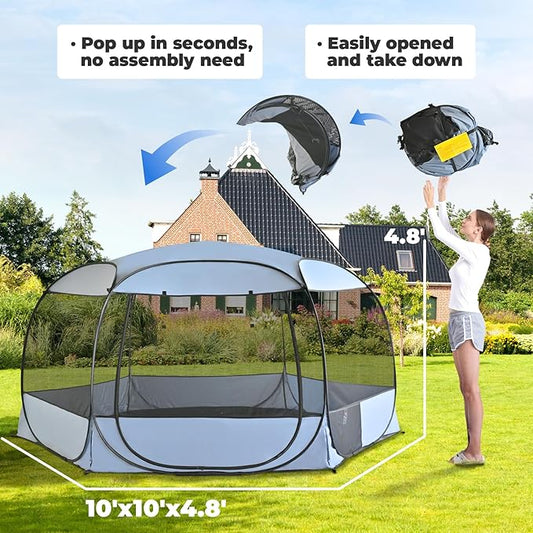 XXLarge Popup Portable Dog Houses, 10'x4.8'H Assembly-Free Gazebo-Style Kennel Dog Playpen Pet Screen Tent Sun Shade Shelter, Dog Crates Canopy for Travel Camping Anti-Bugs with Leakproof Bottom