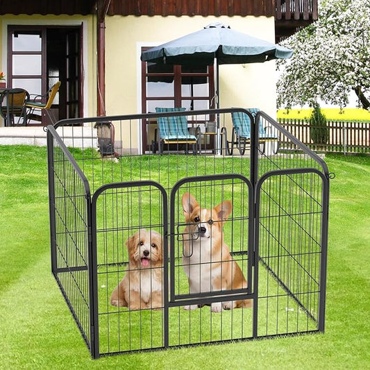 FDW Dog Playpen Kennel - 4 Panels, 24 Inch Height, Indoor/Outdoor Folding Metal Portable Puppy Exercise Pen, Heavy Duty Dog Fence for Yard, Camping - Black