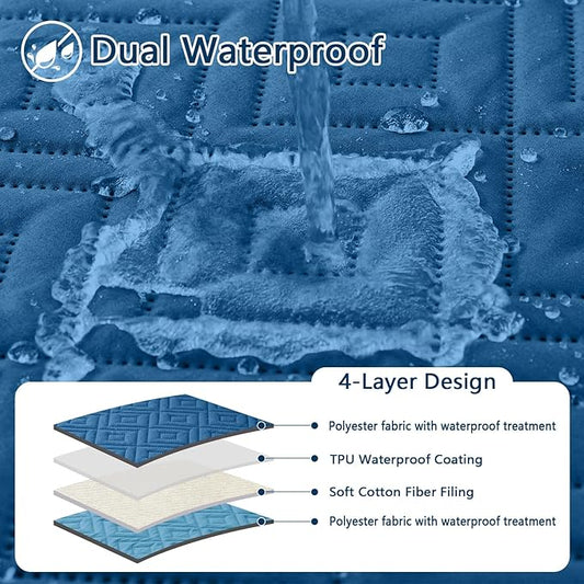 hyha Waterproof Dog Blanket, Soft Pet Bed Blankets, Waterproof Sofa Couch Cover for Dogs Washable, Reversible Pet Couch Covers for Sofa Furniture (82x102 Inch, Navy Blue/Blue)