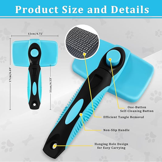 Qianruida Self Cleaning Slicker Brush for Grooming Long-haired or Short-haired Cats and Dogs Pet Brush for Shedding for Removing Undercoat and Tangled Hairs, Light Blue