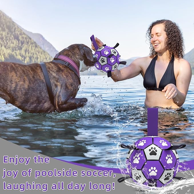QDAN Dog Toys Soccer Ball with Straps - Durable Dog Balls for Large Dogs, Outdoor Dog Toys, Summer Dog Water Toy, Herding Ball, Puppy Dog Birthday Gifts (8 Inch)