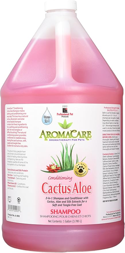 PPP AromaCare Conditioning Cactus Shampoo for Dogs - Luxurious Aloe Soothes and Nourishes Skin, Fur & Coat - No More Dry, Tangled Fur - 1 Gallon