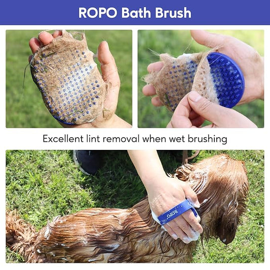 Dog bath brush, ROPO rubber massage pet shampoo brush, used for pet grooming, removing shedding fur, combing tangles and dead fur, suitable for pet dogs and cats (blue)