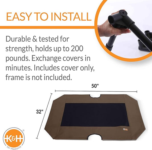 K&H Pet Products Elevated Cooling Outdoor Dog Bed Portable Raised Dog Cot Replacement Cover Only Chocolate/Black Mesh X-Large 50 X 32 Inches (Cot NOT Included)