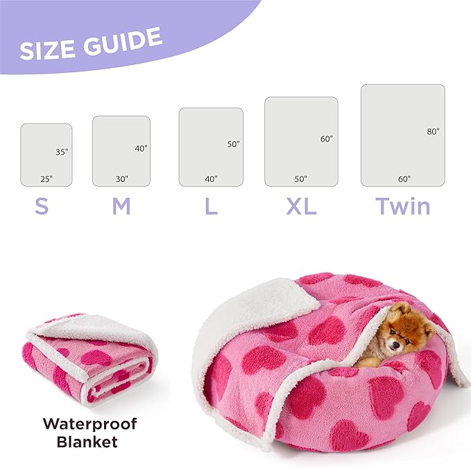 Lesure Waterproof Puppy Blanket for Large Dogs - Washable Double Sided Dog Blankets with Warm Jacquard Shag and Soft Sherpa Fleece, Pet Cat Blanket for Bed Protection, Love Pattern Design,Pink