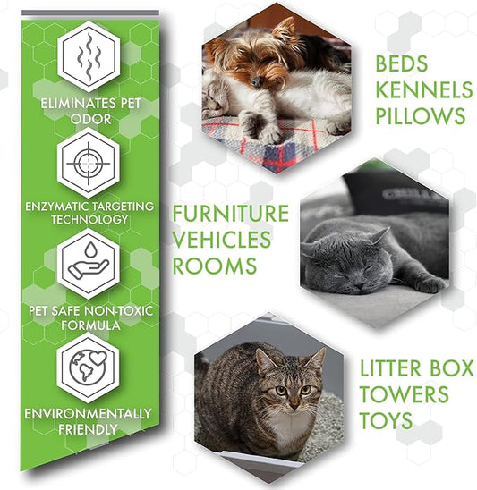 deSTINKed Pet Odor Eliminator | Spray & Play Triple-Action Formula | Safe for Fabrics, Upholstery, Carpets, & Fur | 24oz | Made in USA