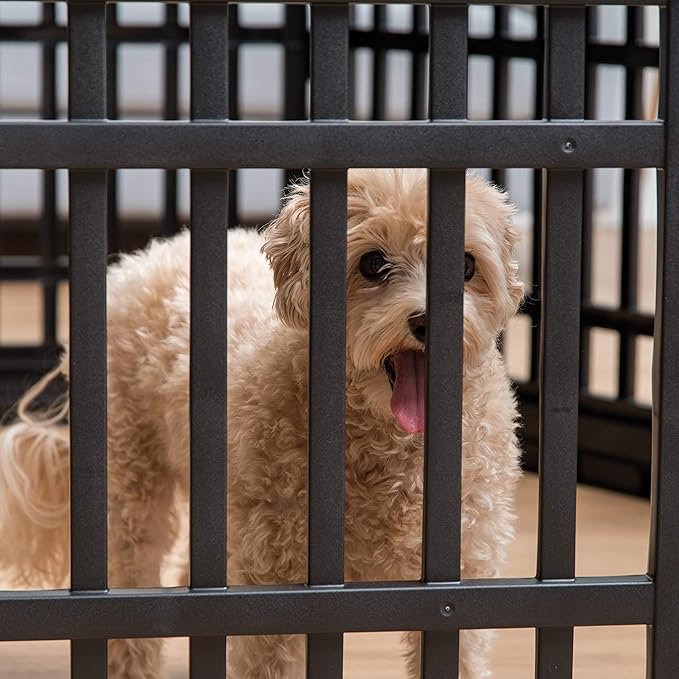 IRIS 24'' 4 Panel Pet Playpen with Door, Black with IRIS 24'' 2 Panel Pet Playpen Add-On, Black