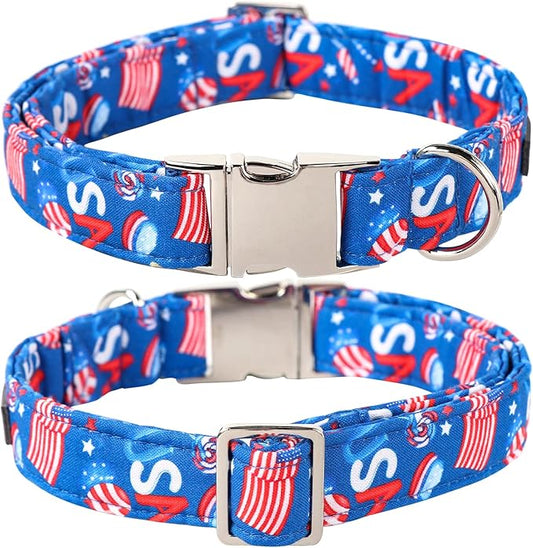 Lionet Paws Dog Collar, Comfortable Cute American Collar with Metal Buckle for Male Female Puppies Gift, July of 4th, XS, Neck 8-12 inches