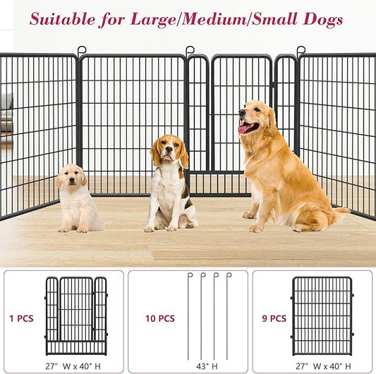 Dog Playpen, 40 inch Height 10 Panels Heavy Duty Dog Fence Pet Playpen with Door, Anti-Rust Dog Exercise Pen with Lock, Portable Pet Fence Outdoor for Yard RV Camping