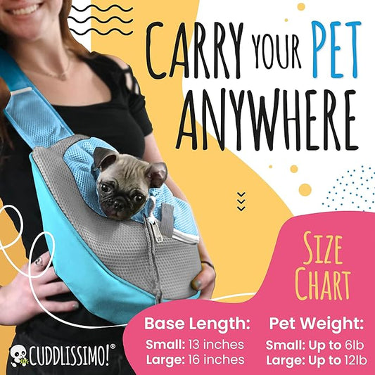 Pet Sling Carrier - Small Dog Puppy Cat Carrying Bag Purse Pouch - For Pooch Doggy Doggie Yorkie Chihuahua Baby Papoose Bjorn - Travel Front Backpack Chest Body Holder Pack To Wear (Blue)