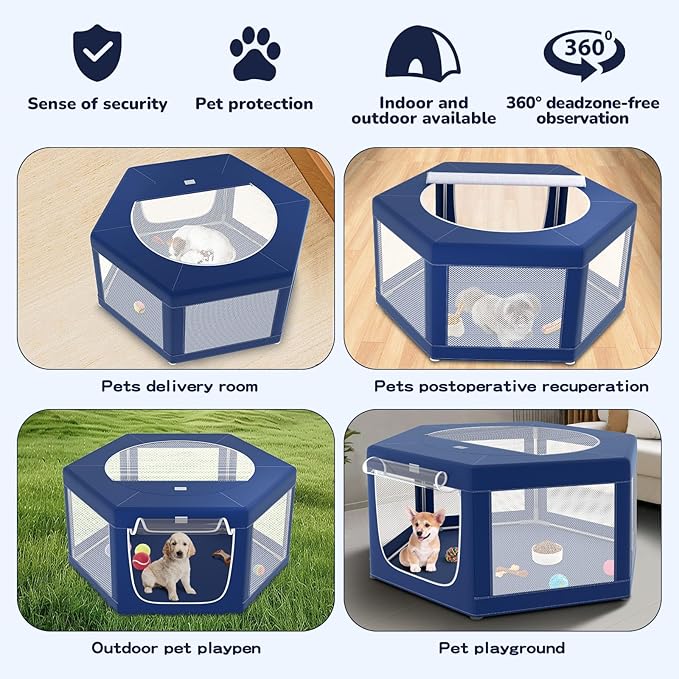 Hexagonal Dog playpen, 45Inch Soft Puppy Playpen with 600D Oxford Fabric, Stable Structure with Thickend Stainless Steel Tubes, 25.6 Inch Height Pet Playpen for Small Dogs and Small Animals