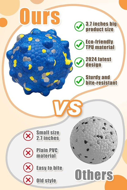 3.7'' Dog Balls for Aggressive Chewers, Indestructible Tennis Balls for Dogs, Durable Bouncy Dog Toy Balls, Interactive Dog Toys for Fetch Game, Floating Balls (Blue Large)