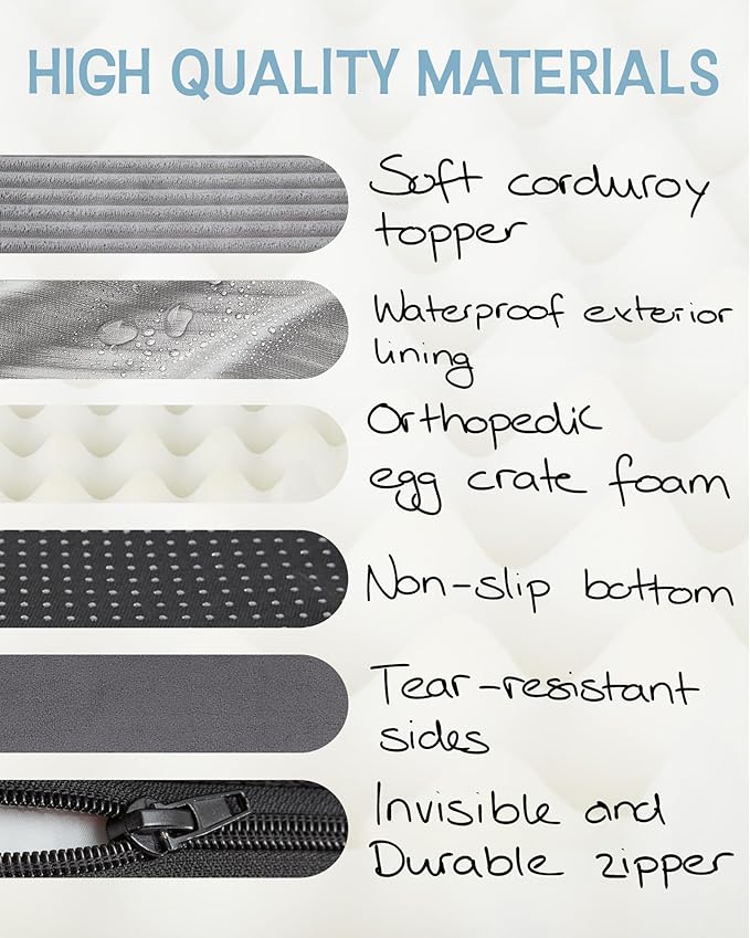 OhGeni 35 Inch Orthopedic Waterproof & Machine Washable Dog Bed with Egg Crate Foam Support, Non-Slip Bottom and Removable Pet Bed Cover for Extra Large, Large, Medium, Small Dogs (Gray)