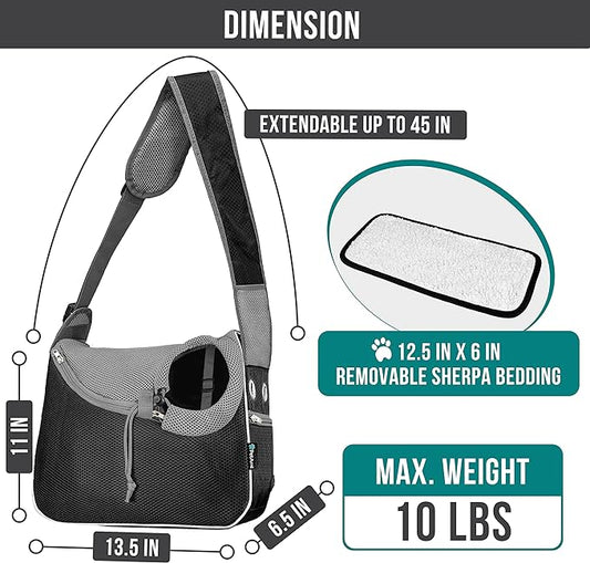 PetAmi Small Dog Sling Carrier, Soft-Sided Crossbody Puppy Carrying Purse Bag, Adjustable Sling Pet Pouch to Wear Medium Dog Cat Travel, Dog Bag for Traveling, Breathable, Poop Bag Dispenser, Black