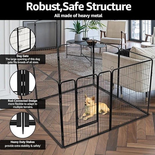 PJYuCien Dog Playpen Plus Storage Bag,24" H 8 Panels Puppy Pen with Square Bottom,Heavy Duty Dog Fence for Puppies/Small Dogs