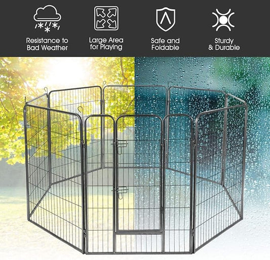 Giantex 40" 16/8 Panel Pet Playpen with Door, Foldable Dog Exercise Pen, Portable Free-Standing Cat Fence, for Outdoor & Outdoor, Metal Dog Puppy Cat Exercise Fence Barrier Kennel (8 Panels, 40'')