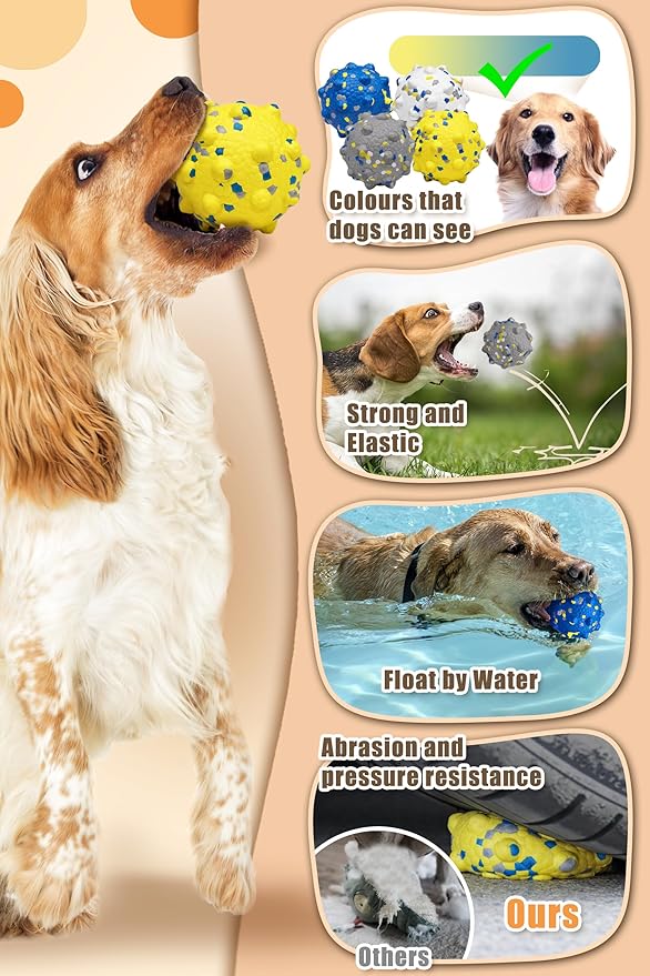 3.7'' Dog Balls for Aggressive Chewers, Indestructible Tennis Balls for Dogs, Durable Bouncy Dog Toy Balls, Interactive Dog Toys for Fetch Game, Floating Balls (Blue Large)