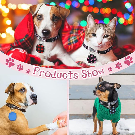 6 Pieces Dog Tag Holder Portable Pet ID Tag Soundless Dog Tag Silencer Bag Cover with Rings Quiet Dog Tag Bag Protector for Dogs Cats Pets (Paw Style)