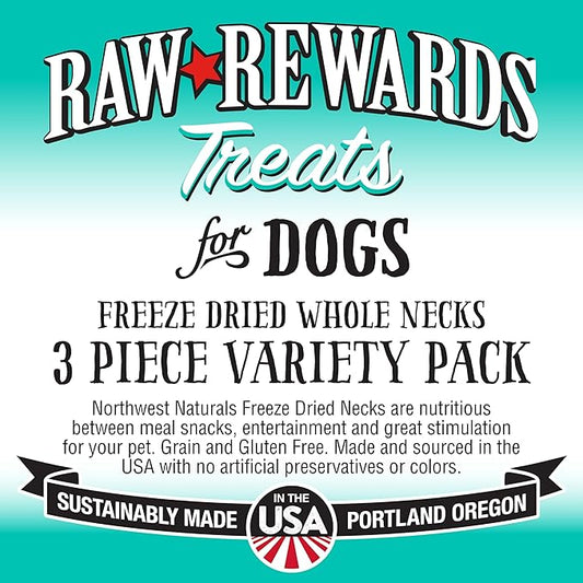 Northwest Naturals Freeze-Dried Raw Rewards Variety Pack for Dogs & Cats - Duck (4 Oz), Chicken (5 Oz), Turkey (6 Oz) - Healthy, 1 Ingredient, Human Grade, Natural - (Pack of 3)