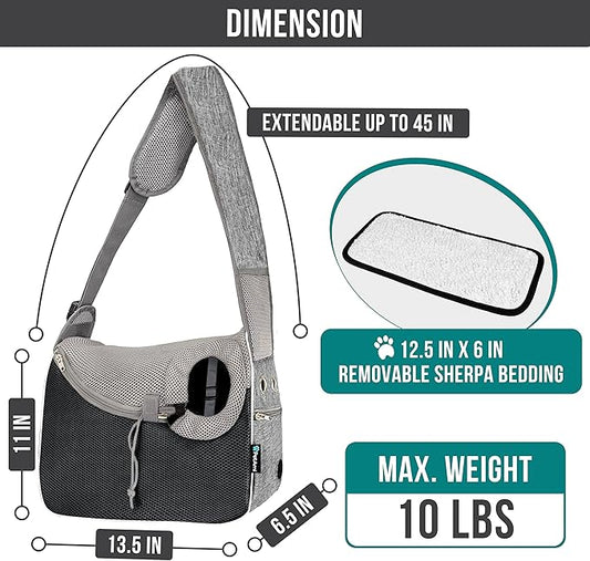 PetAmi Small Dog Sling Carrier, Soft-Sided Crossbody Puppy Carrying Purse Bag, Adjustable Sling Pet Pouch to Wear Medium Dog Cat Travel, Dog Bag for Traveling, Breathable, Poop Bag Dispenser, Gray