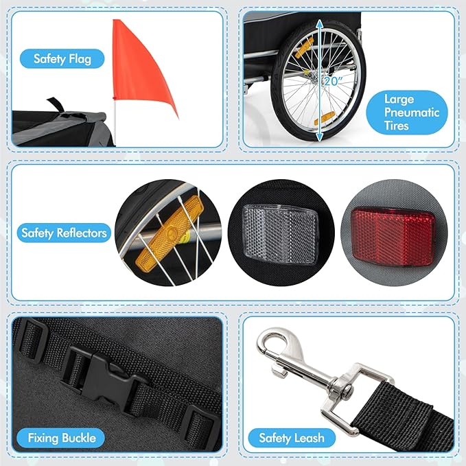 PETSITE Dog Bike Trailer, Dog Cart for Bicycle with 3 Breathable Mesh Entrances, Safety Flage, Easy Folding Pet Carrier with Quick Release Wheels, Pet Bike Trailer for Small & Medium Sized Dogs