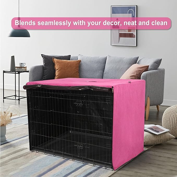 HiCaptain Dog Crate Cover for 42 Inches Crate Cage, Polyester Pet Kennel Covers Fit for 1 2 3 Doors Standard Metal Crate - (Pink 42 Inch)