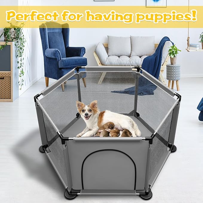 Whelping Box for Dogs,25.5’’Extra Tall Dog Puppies Whelping Playpen with Whelping Pad,Dog Whelping Supplies Essential for Dogs Puppies,Whelping Box for Large Small Breed Dogs(48" Dia.x25.5 H)