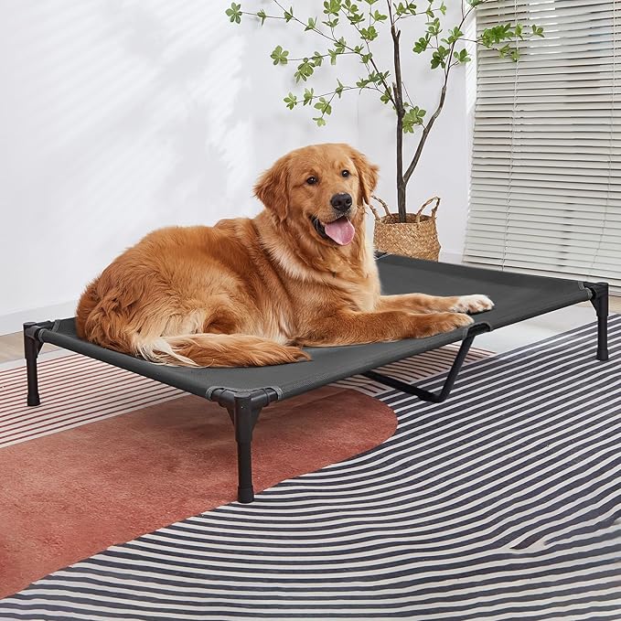pettycare Elevated Outdoor Dog Bed - Dog Cots beds for Large Dogs XL, Heavy Duty Raised Dog Bed Waterproof, Cooling Elevated Dog Bed with Washable Teslin Mesh, Durable, Non Slip, 49 Inches, Black