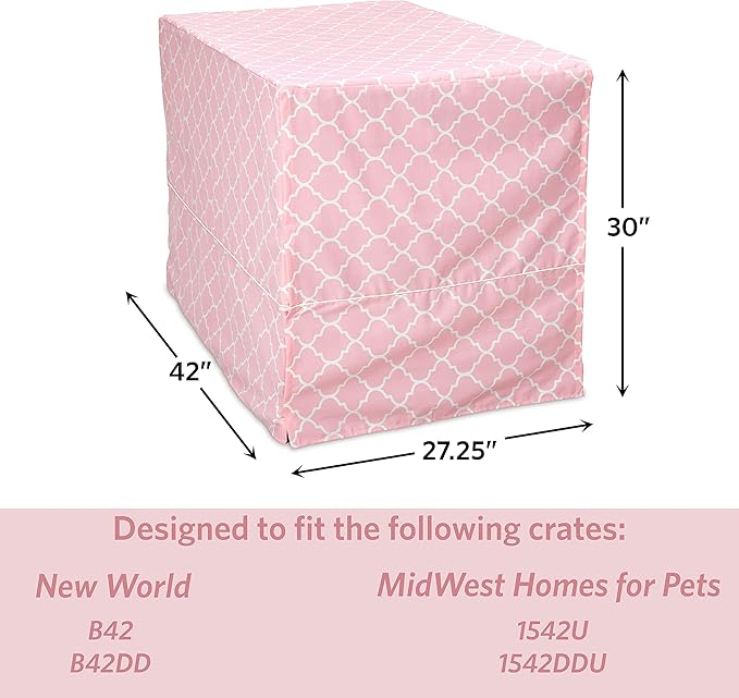 New World Pet Products Dog Crate Cover Featuring Teflon Fabric Protector, Dog Crate Cover Fits Midwest 42-Inch Dog Crates, Pink Designer Pattern