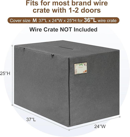 HiCaptain 36 inches Dog Crate Cover with Card Pocket, Heavy Duty Polyester Windproof Pet Kennel Cover Universal Fit for 1 or 2 Doors Standard Wire Crate (Grey)