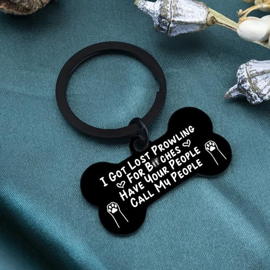 Funny Dog Tag Collar Cat Pet Id Tags for Dogs Engraved Stainless Steel I Got Lost Prowling Have Your People Call My Puppy Lover, Black