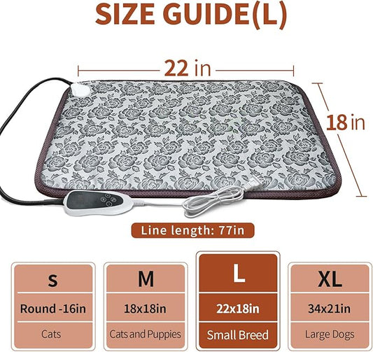 Pet Heating Pad 22x18 in Cat Heating Pads for Cats Waterproof Smart Thermostat Switch, Adjustable Heated Cat Bed, Adding Wire Rope Wires Cat Warming Pad-Rose