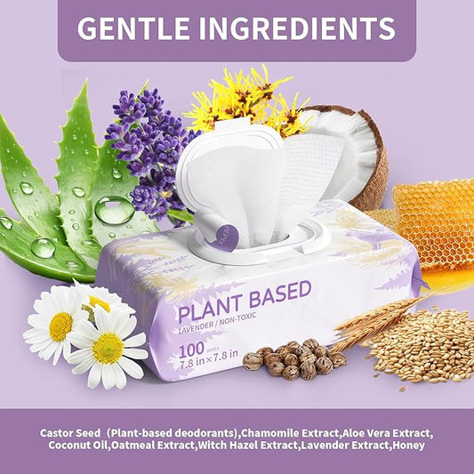 Dog Wipes for Paws and Butt Plant Based Hypoallergenic Pets Cleansing & Deodorizing Anal Gland Hygienic Puppy Wipes for Dogs Face and Body Wipes Cleaning Fur Doggie Wipes Doggy Wipes (Lavender)
