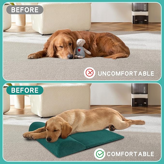 Dog Cat Bolster Pillow with High Resilience Foam, Headrest for Large Dogs, Benefit for Cervical Vertebra and Neck, Easy to Carry, Machine Washable Cover&Easy to Clean(Green)