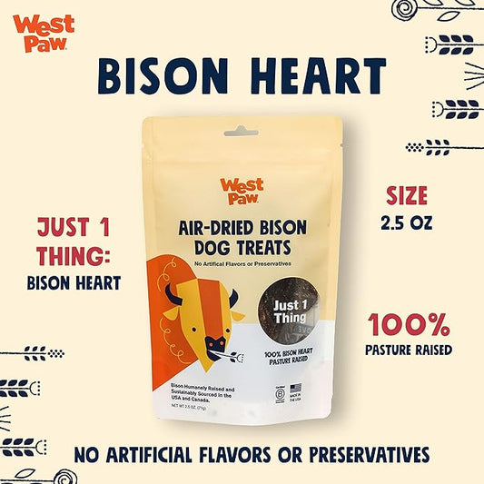 WEST PAW Air Dried Bison Heart Dog Treats – Farm Fresh Bison Heart Snacks for Dogs – Wholesome Canine Treat – Vitamins, Minerals, Proteins – One-Ingredient Treat – 2.5 Oz. (1 Pack)
