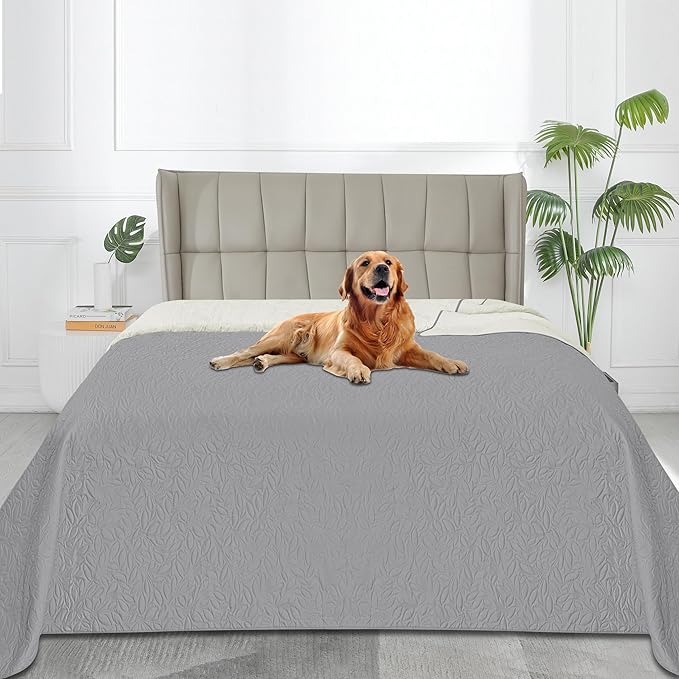 Easy-Going Waterproof Dog Bed Cover Reversible Leak Proof Pet Blanket Replacement Mat for Furniture Washable Couch Cover Sofa Cover for Dogs Cat(52x86 Inch, Light Gray/Ivory)