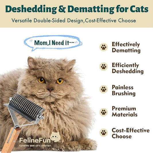 Cat Brush for Dematting & Deshedding, 2 in 1 Undercoat Rake, Efficiently Remove Loose Hair & Matted Fur, Professional Shedding Comb for Indoor Cats & Long Haired Cats