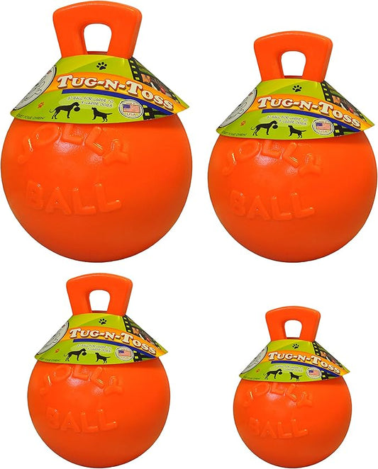 Jolly Pets Tug-n-Toss - Heavy Duty Chew Ball w/ Handle (Orange, 8")
