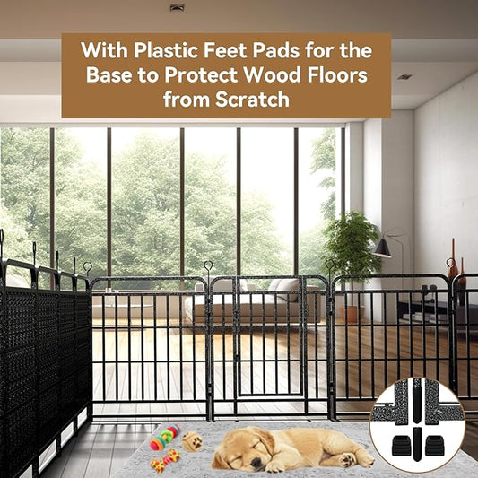 Dog Playpen Outdoor 8 Panels Heavy Duty Dog Fence 32" Height with Thick Pipe Anti-Rust with Doors Portable for RV Camping Yard, Total 18FT, 25 Sq.ft, Snowy Black