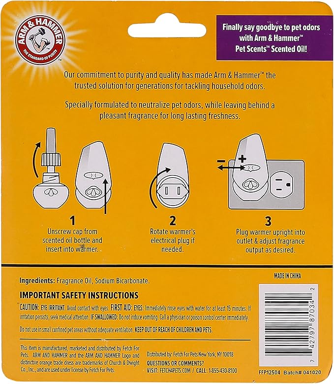 Arm & Hammer For Pets Scents Plug-in Scented Oil Refills in Lavender Fields, Arm and Hammer Room Deodorizer for Homes with Pets, 0.67 Fl Oz x 60 (Pack of 30, 60 Count Total)