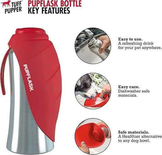 PupFlask Large Dog Water Bottle | 27 or 40 OZ Stainless Steel | Convenient Dog Drink Dispenser | Puppy Travel Water Bowl | Portable Pet Hydration Bottle | Leak Proof | Perfect Size For All Breeds
