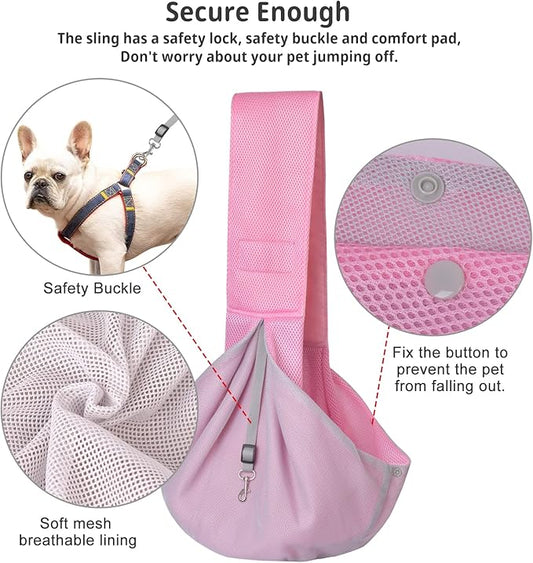 CUBY Dog and Cat Sling Carrier, Hands Free Reversible Pet Papoose Bag, Soft Pouch Adjustable, Suitable for Puppy Cats for Outdoor Travel (Pink Mesh, one Size mesh)