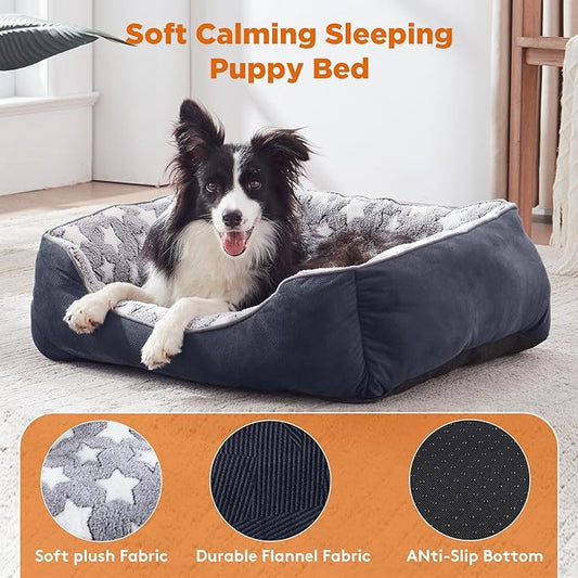 GASUR Rectangle Dog Bed for Large Dogs, Cozy Washable Bed Orthopedic Dog Sofa Bed, Durable Pet Cuddler Anti-Slip Bottom, Soft Calming Sleeping Puppy Warming Puppy Bed (L (35"x 25"x 9"), Black)
