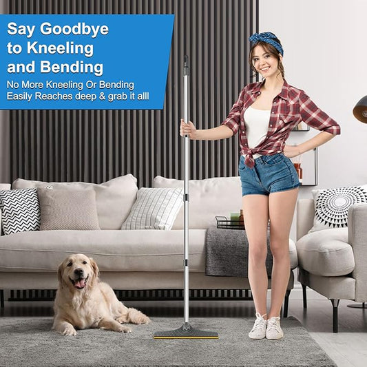 5FT Carpet Rake Pet Hair Remover, Reusable Carpet Rake with Telescopic Handle for Pet Hair Removal Tool Dog Cat Fur Remover Broom for Rugs, Mats, Beds, Stairs (Gray)