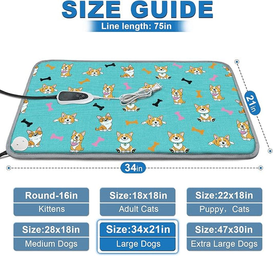 Dog Heating Pad 34x21in Waterproof Pet Heating Pad for Dogs Smart Thermostat Switch, Whelping Supplies Heated Dog Bed,Adding Wire Rope Wires Puppy Heating Pad Mat-Whelping Box for Dogs-Blue