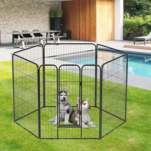 FDW Dog Playpen Dog Pen Dog Kennel 6 Panels 40 Inch Height Indoor Outdoor Folding Metal Portable Puppy Exercise Pen Heavy Duty Dog Fence for Yard Camping,Black