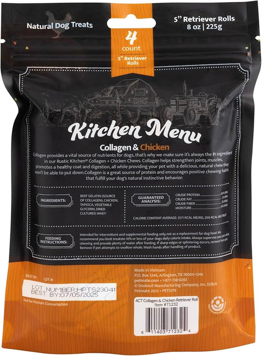 Collagen Chews for Dogs, Dog Chews Long Lasting, Rawhide Free, Real Chicken 5" Dog Treat - 4 Count