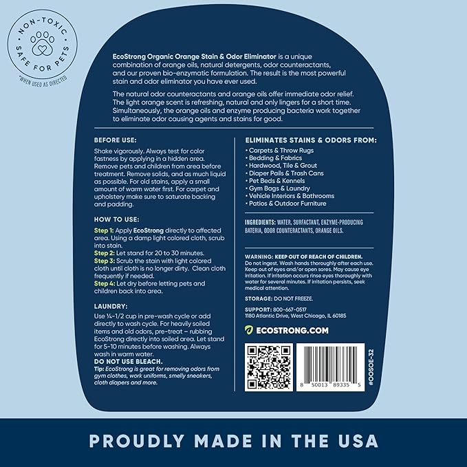 Orange Odor Eliminator | Pet Odor Deodorizer for Strong Odor | Enzyme Stain Cleaner for Cats, Dogs, and Pets | Great for Carpets, Furniture, Dog Kennels, and More (32 Fl Oz)