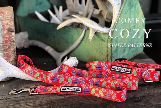 Lucky Love Dog, Winter Stocking Caps and Mittens Dog Collar and Leash Set, Matching Snowflakes Collar and Leash for Male and Female Dogs - (Small, Chilly Combo)